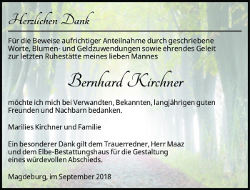 Traueranzeige von Bernhard Kirchner  von Magdeburger Volksstimme