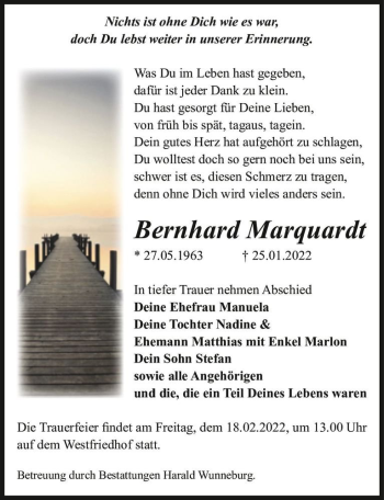 Traueranzeige von Bernhard Marquardt  von Magdeburger Volksstimme