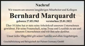 Traueranzeige von Bernhard Marquardt  von Magdeburger Volksstimme