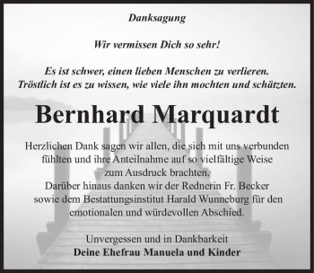 Traueranzeige von Bernhard Marquardt  von Magdeburger Volksstimme