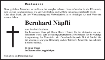 Traueranzeige von Bernhard Näpfli  von Magdeburger Volksstimme