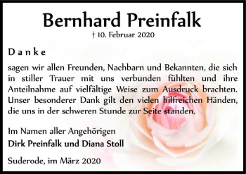 Traueranzeige von Bernhard Preinfalk  von Magdeburger Volksstimme