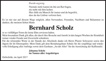 Traueranzeige von Bernhard Scholz  von Magdeburger Volksstimme