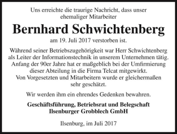 Traueranzeige von Bernhard Schwichtenberg  von Magdeburger Volksstimme