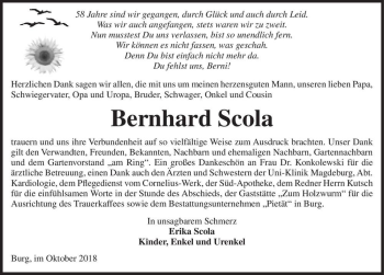 Traueranzeige von Bernhard Scola  von Magdeburger Volksstimme