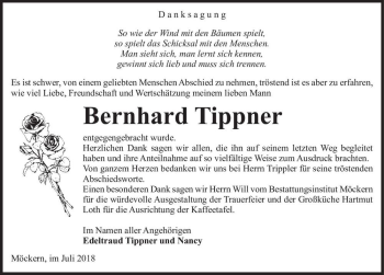Traueranzeige von Bernhard Tippner  von Magdeburger Volksstimme