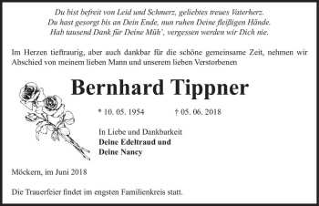 Traueranzeige von Bernhard Tippner  von Magdeburger Volksstimme