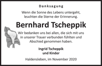 Traueranzeige von Bernhard Tscheppik  von Magdeburger Volksstimme