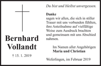 Traueranzeige von Bernhard Vollandt  von Magdeburger Volksstimme