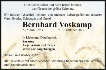 Traueranzeige von Bernhard Voskamp  von Magdeburger Volksstimme