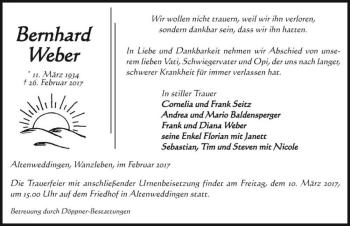 Traueranzeige von Bernhard Weber  von Magdeburger Volksstimme