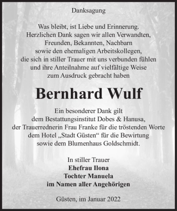 Traueranzeige von Bernhard Wulf  von Magdeburger Volksstimme