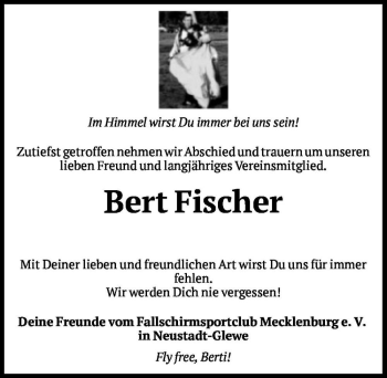 Traueranzeige von Bert Fischer  von Magdeburger Volksstimme