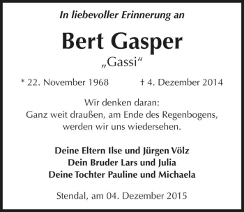 Traueranzeige von Bert Gasper 