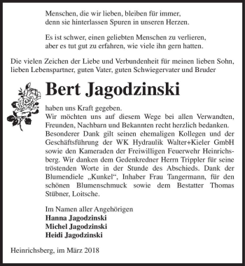 Traueranzeige von Bert Jagodzinski  von Magdeburger Volksstimme