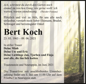 Traueranzeige von Bert Koch  von Magdeburger Volksstimme