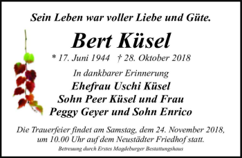 Traueranzeige von Bert Küsel  von Magdeburger Volksstimme
