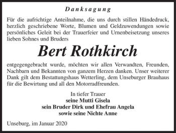 Traueranzeige von Bert Rothkirch  von Magdeburger Volksstimme