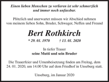Traueranzeige von Bert Rothkirch  von Magdeburger Volksstimme