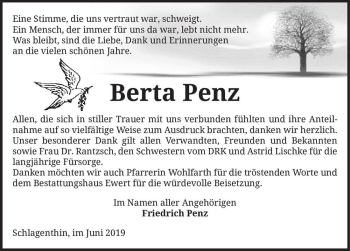 Traueranzeige von Berta Penz  von Magdeburger Volksstimme