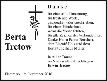 Traueranzeige von Berta Tretow  von Magdeburger Volksstimme
