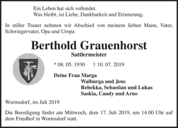 Traueranzeige von Berthold Grauenhorst  von Magdeburger Volksstimme