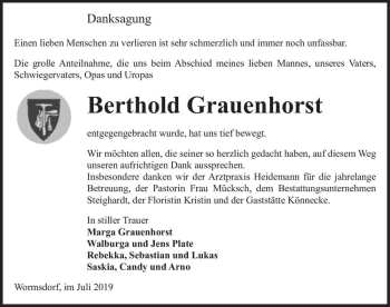 Traueranzeige von Berthold Grauenhorst  von Magdeburger Volksstimme