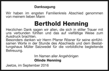 Traueranzeige von Berthold Henning  von Magdeburger Volksstimme