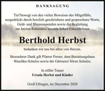 Traueranzeige von Berthold Herbst  von Magdeburger Volksstimme