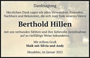 Traueranzeige von Berthold Hillen  von Magdeburger Volksstimme
