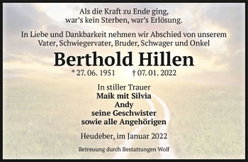 Traueranzeige von Berthold Hillen  von Magdeburger Volksstimme