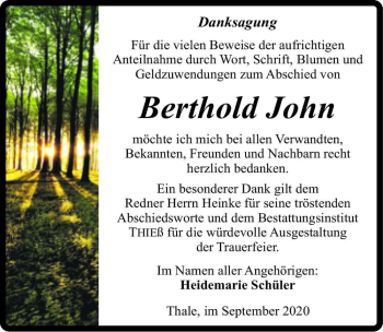 Traueranzeige von Berthold John  von Magdeburger Volksstimme