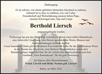 Traueranzeige von Berthold Liersch  von Magdeburger Volksstimme