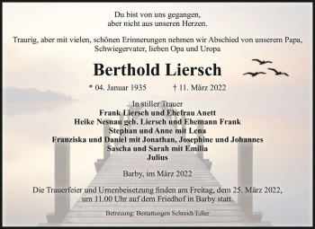 Traueranzeige von Berthold Liersch  von Magdeburger Volksstimme