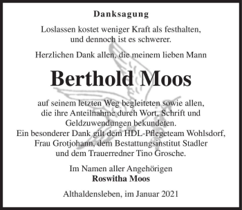 Traueranzeige von Berthold Moos  von Magdeburger Volksstimme