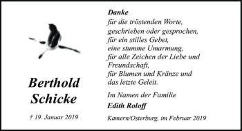 Traueranzeige von Berthold Schicke  von Magdeburger Volksstimme