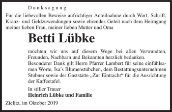 Traueranzeige von Betti Lübke  von Magdeburger Volksstimme