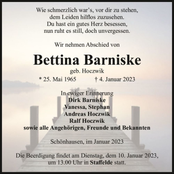 Traueranzeige von Bettina Barniske (geb. Hoczwik)  von Magdeburger Volksstimme