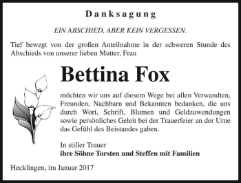 Traueranzeige von Bettina Fox  von Magdeburger Volksstimme
