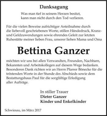 Traueranzeige von Bettina Ganzer  von Magdeburger Volksstimme