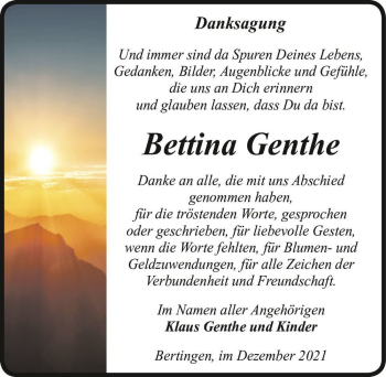 Traueranzeige von Bettina Genthe  von Magdeburger Volksstimme