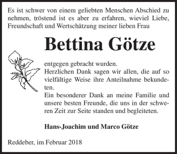 Traueranzeige von Bettina Götze  von Magdeburger Volksstimme