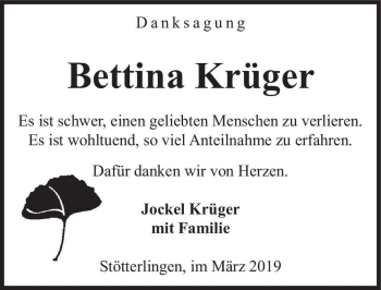 Traueranzeige von Bettina Krüger  von Magdeburger Volksstimme