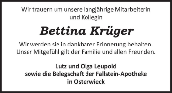 Traueranzeige von Bettina Krüger  von Magdeburger Volksstimme
