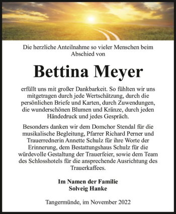 Traueranzeige von Bettina Meyer  von Magdeburger Volksstimme