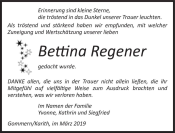 Traueranzeige von Bettina Regener  von Magdeburger Volksstimme