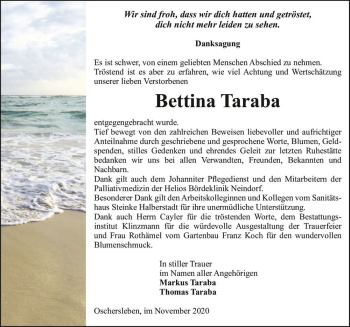 Traueranzeige von Bettina Taraba  von Magdeburger Volksstimme