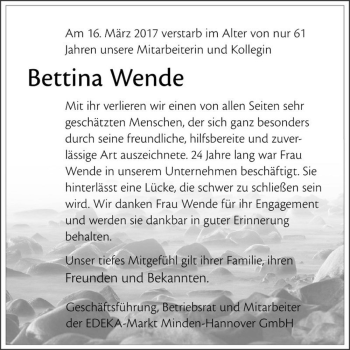 Traueranzeige von Bettina Wende  von Magdeburger Volksstimme