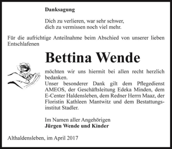 Traueranzeige von Bettina Wende  von Magdeburger Volksstimme