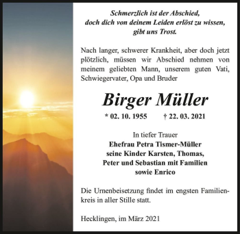 Traueranzeige von Birger Müller  von Magdeburger Volksstimme